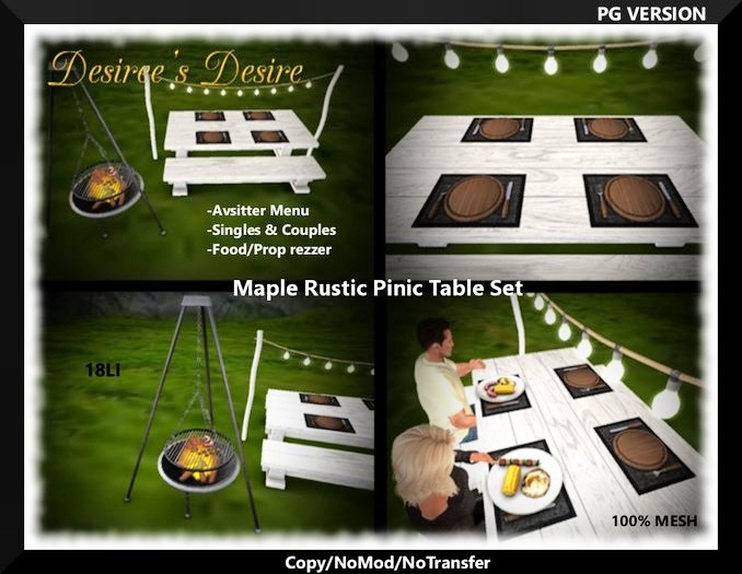 ::::Desiree's Desire:::: Maple Rustic Picnic Table Set