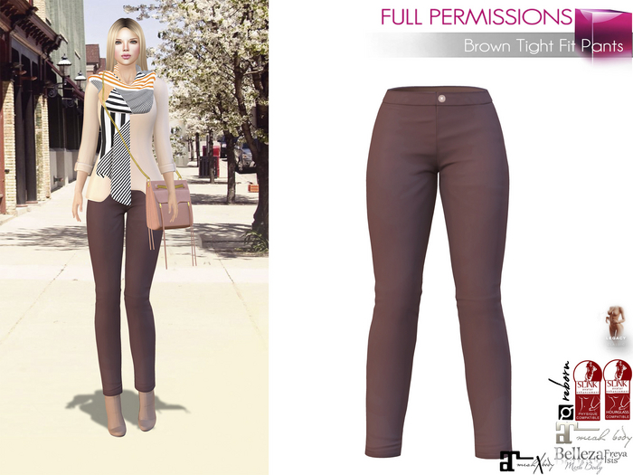 Full Perm Brown Tight Fit Pants For Legacy Maitreya 5.3 LaraX Slink Belleza Ebody Reborn