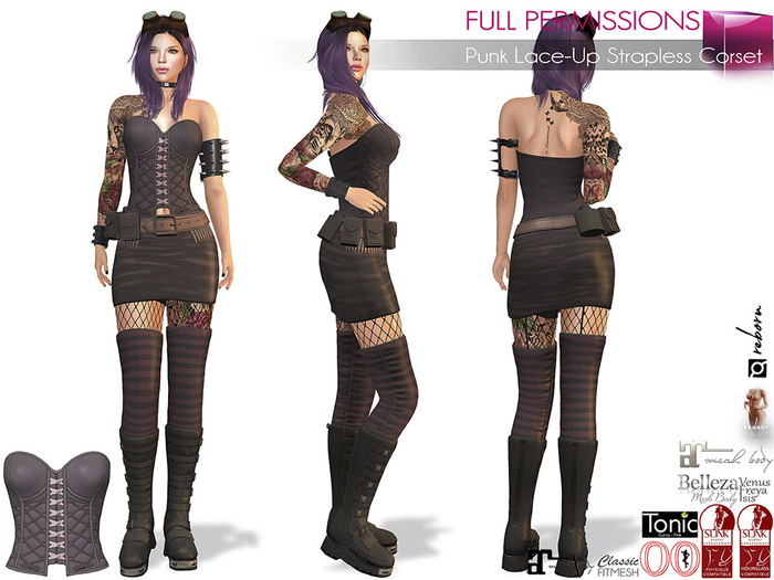 Meli Imako Full Perm Female Punk Lace-Up Strapless Corset Maitreya 5.3 LaraX Ebody Reborn Legacy Belleza Slink