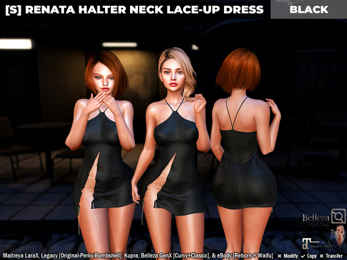 [S] Renata Halter Neck Lace-Up Dress Black