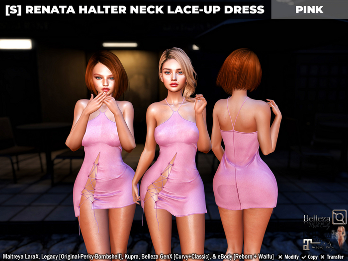 [S] Renata Halter Neck Lace-Up Dress Pink