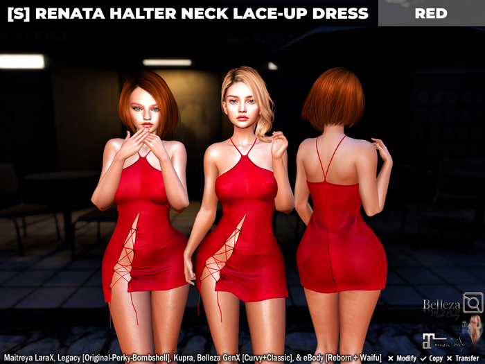 [S] Renata Halter Neck Lace-Up Dress Red