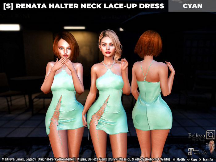 [S] Renata Halter Neck Lace-Up Dress Cyan