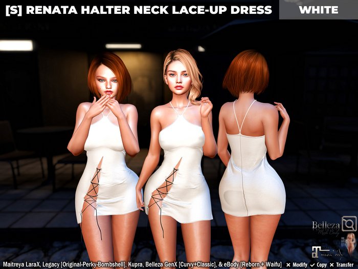 [S] Renata Halter Neck Lace-Up Dress White