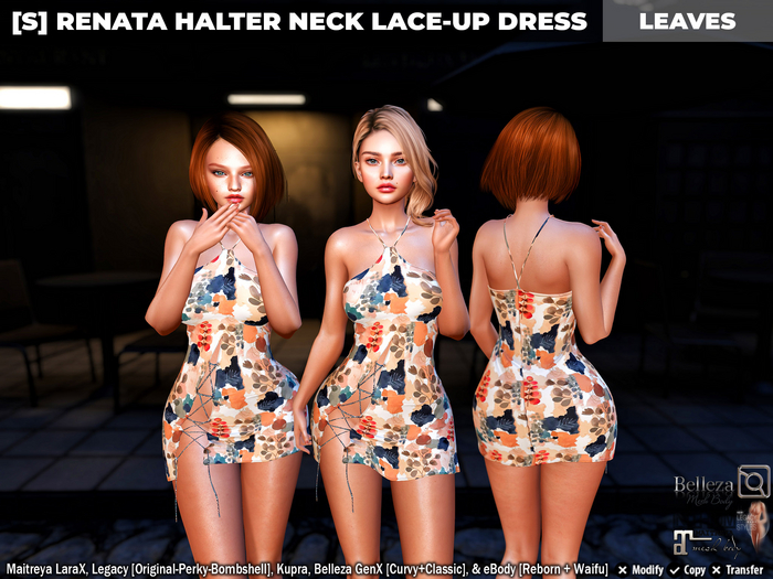 [S] Renata Halter Neck Lace-Up Dress Leaves