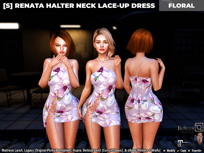 [S] Renata Halter Neck Lace-Up Dress Floral