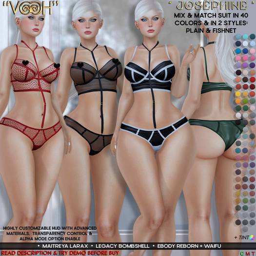 " VOOH " JOSEPHINE SUIT MIX & MATCH 40 COLORS - PLAIN & FISHNET {LARA X • LEGACY + BOMBSHELL • REBORN + WAIFU}