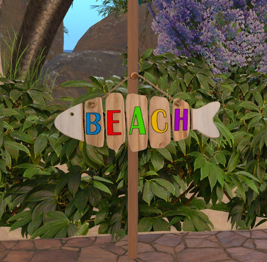 Beach Sign on Pole -Colour version
