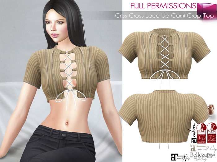 Full Perm Criss Cross Lace Up Cami Crop Top For Legacy Female Maitreya 5.3 LaraX Slink Belleza Ebody Reborn
