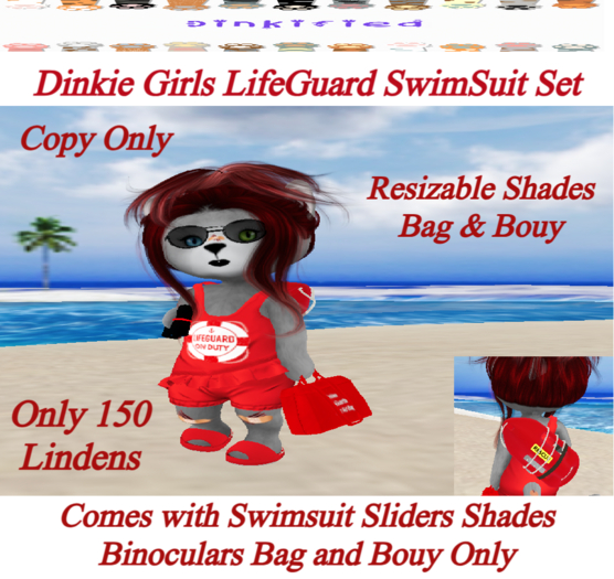 150Dinkified Dinkie Girls LifeGuard SwimSuit Set