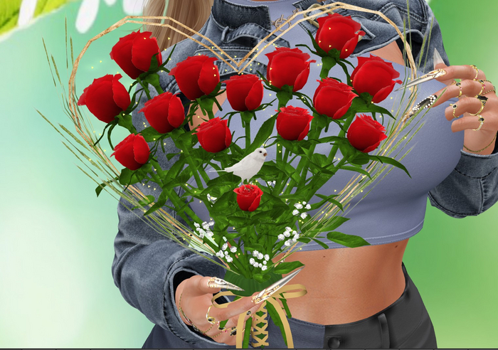 Emy Desing Bouquet of Beautiful red roses & anim canary