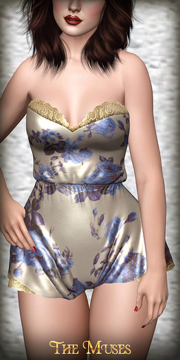 The Muses . Belle Romper . Ivory/Blue