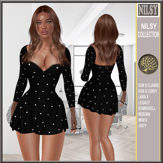 DOT PRINT LACED SLEEVE DRESS