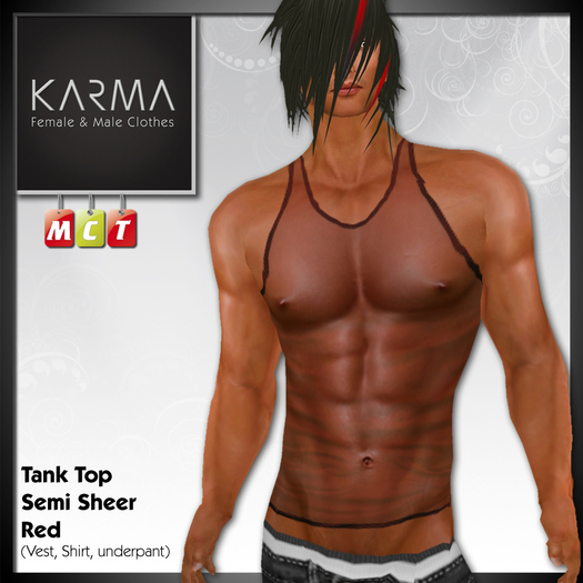 Karma - Tank Top Semi Sheer Red (See Through)
