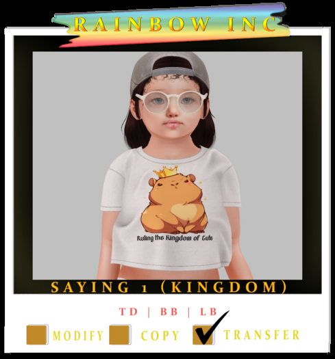 Rainbow Inc Saying Shirts 1 Kingdom (Boxed)