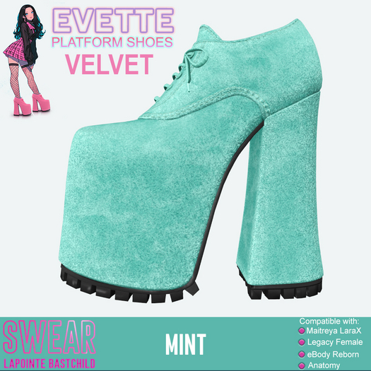 Platform Heels - Evette - VELVET MINT