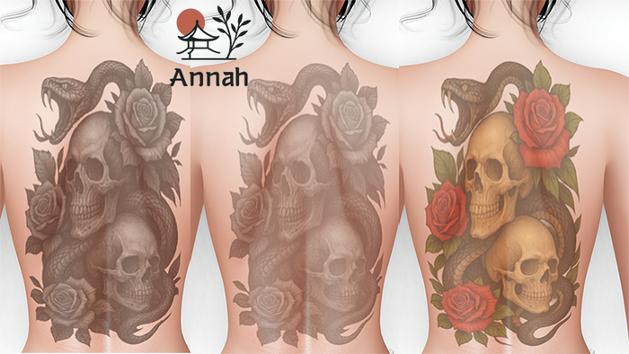 Snakes Skulls & Roses Tattoo (Back)