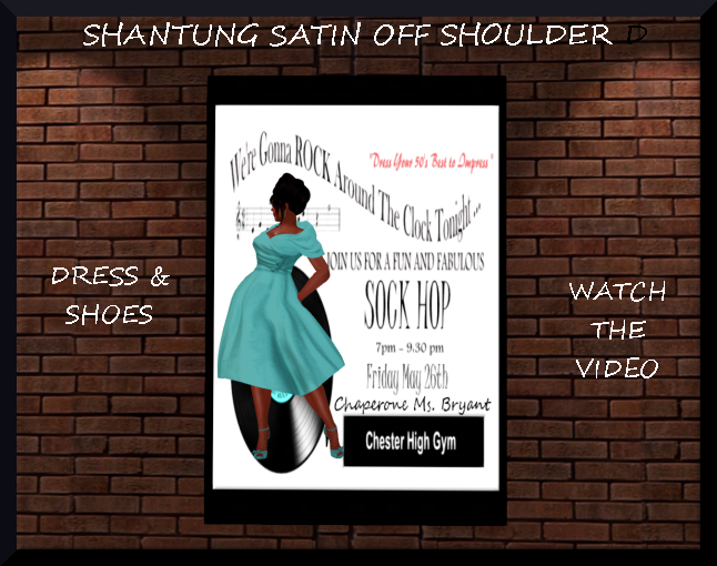 SOCK HOP ROBINS EGG BLUE SHANTUNG OFF SHOULDER  DRESS & SHOES