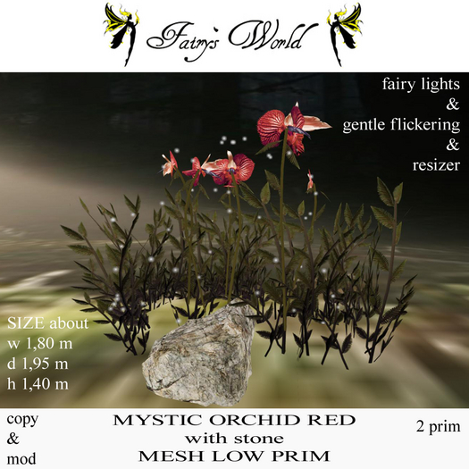 *Fairy`s World* MYSTIC ORCHIDS RED with stone MESH LOW PRIM