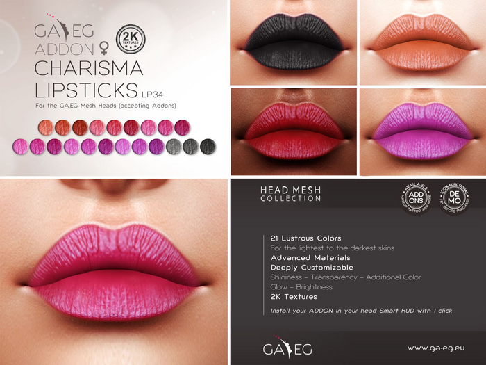 NEW !!! [GA.EG] Mesh Heads Addon - LP34 Charisma Lipsticks 2K
