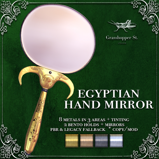 Grasshopper St Egyptian Hand Mirror