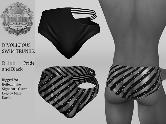 Divolicious Swim Trunks - Rainbow + Black DEMO
