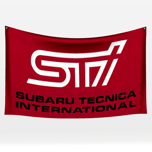 STI Subaru Garage Wall Flag (Red)