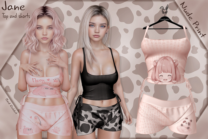.:Bad Rabbit:. Jane Top and shorts Nude Print