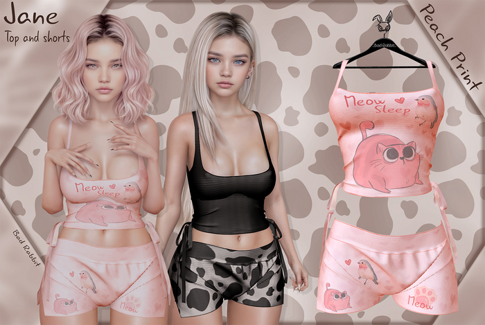 .:Bad Rabbit:. Jane Top and shorts Peach Print