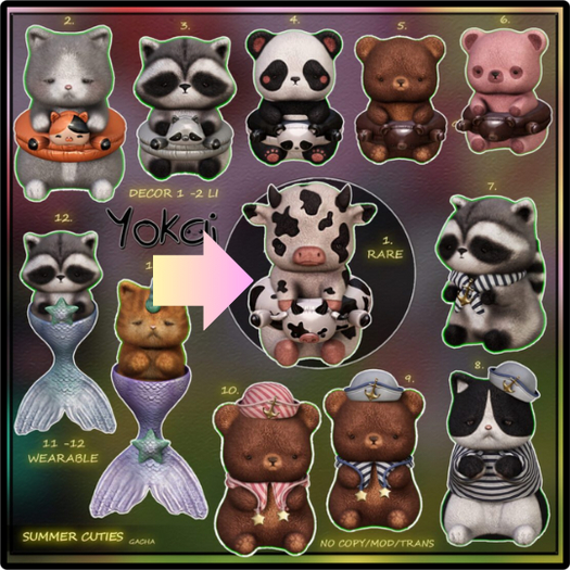 1.YOKAI - Summer Cuties - Swimming Cow RARE