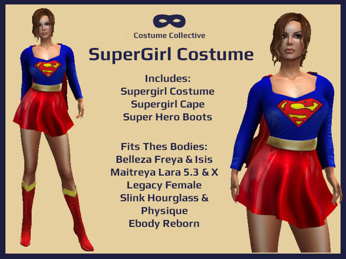 * CC * SuperGirl Costume for Belleza, Lara5.3, LaraX, Legacsy, Slink, Reborn