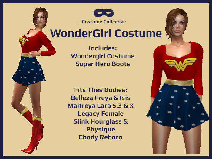 * CC * WonderGirl Costume for Belleza, Lara5.3, LaraX, Legacy, Slink, and Reborn