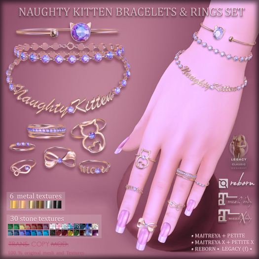 *AvaWay* NAUGHTY KITTEN Bracelets & Rings Set