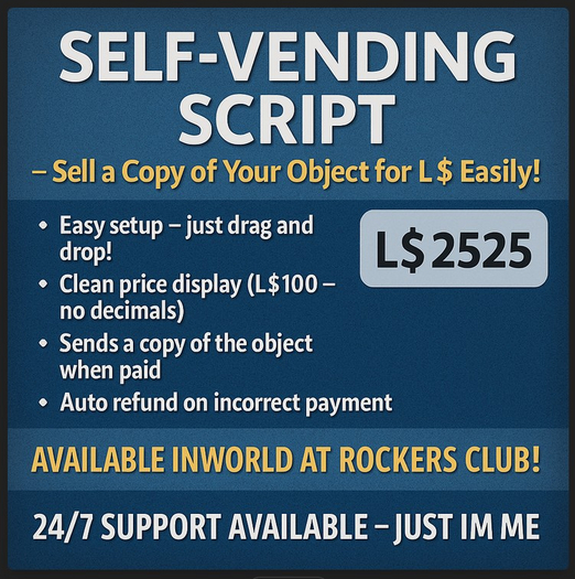Self-Vending Script – Sell a Copy of Your Object for L$ Easily!