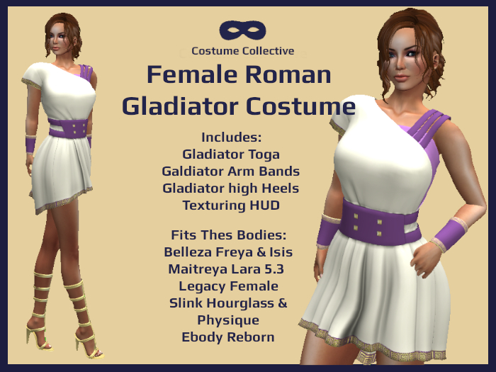 *CC* Female Roman Gladiator Costume for Belleza, Maitreya, Legacy, Reborn, Slink