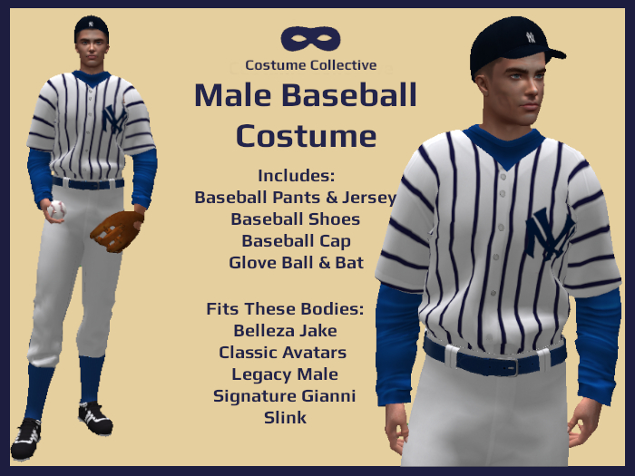 * CC * Male Baseball Costume for Jake, Gianni, Legacy, Slink, Classic Avatar