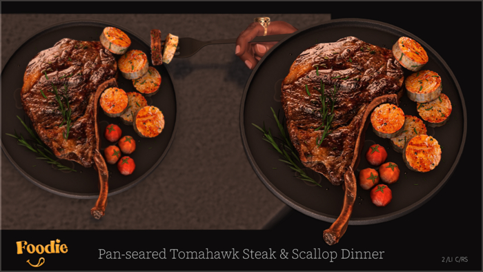 .FOODIE. Pan-seared Tomahawk Steak & Scallop Dinner