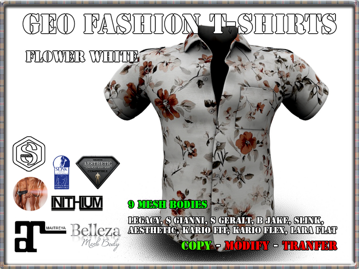 R:CASUAL SHIRTS *FLOWER WHITE* 9/BODIES