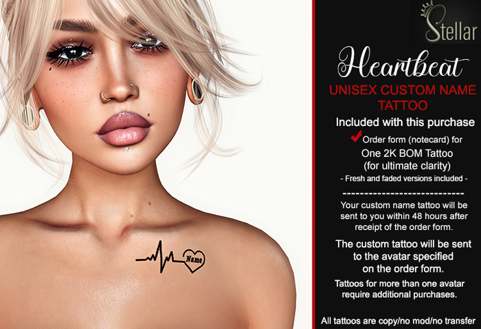 [Stellar] "Heartbeat" Unisex CUSTOM NAME Tattoo - 2k BOM