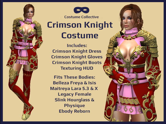 * CC * Crimson Knight Costume for Belleza, Maitreya, Reborn, Legacy, Slink