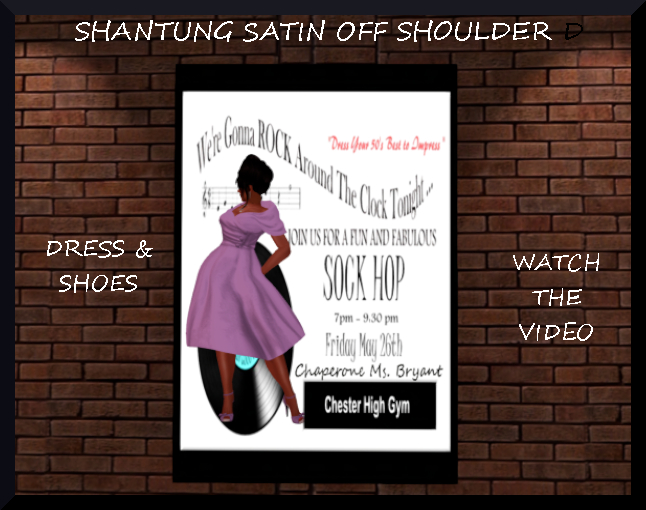 SOCK HOP LAVENDER SHANTUNG OFF SHOULDER DRESS & SHOES