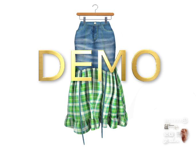 {amiable}Mesh Denim & Check Flared Midi Skirt(DEMO)