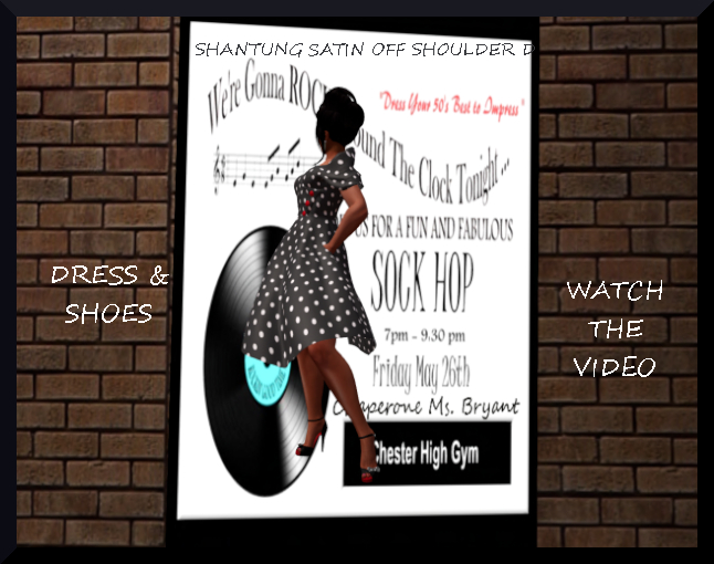 SOCK HOP POLKADOT polka dot SHANTUNG OFF SOULDER DRESS & SHOES