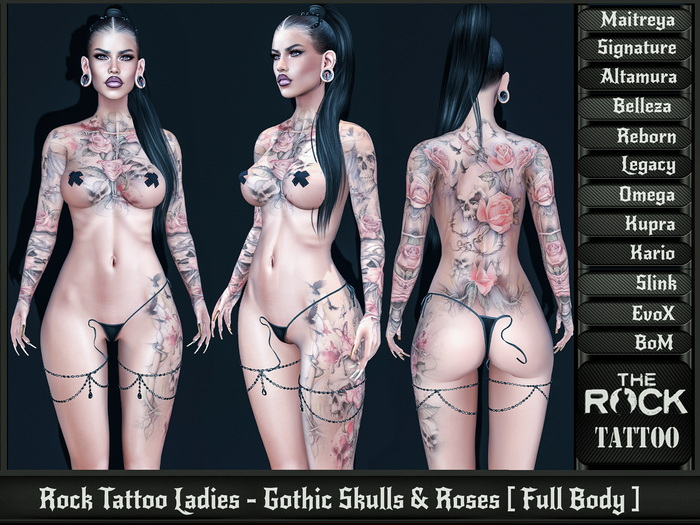 Rock Tattoo Ladies - Gothic Skulls & Roses [ Full Body ]
