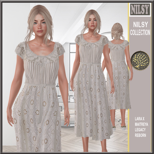 FRINGED NECK BRODERIE DRESS