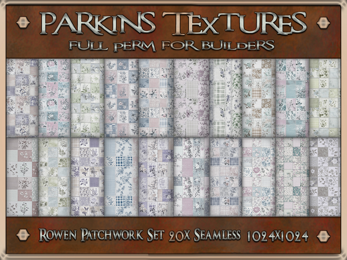 Parkins Textures - Rowen Patchwork Set - 20x Full Perm Seamless 1024 - Fabric, Clothing, Cloth, Quilt, Textile, Floral