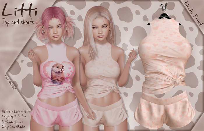 .:Bad Rabbit:. Litti Top and shorts Nude Print