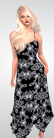 ZJ'S JANESSA SUNDRESS, BLACK W/ WHITE FLOWERS COPY ONLYMAITREYA-LEGACY-VENUS-ISIS-FREYA-HG-SLINK-CURVY-FINE-VOLP-OCAIN"