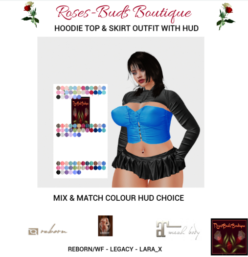 ROSESBUDS RBB HOODIE TOP & SKIRT OUTFIT WITH HUD