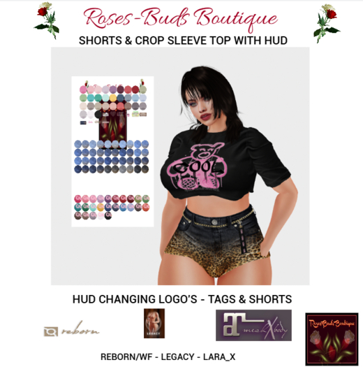ROSESBUDS RBB SHORTS & CROP SLEEVE TOP WITH HUD